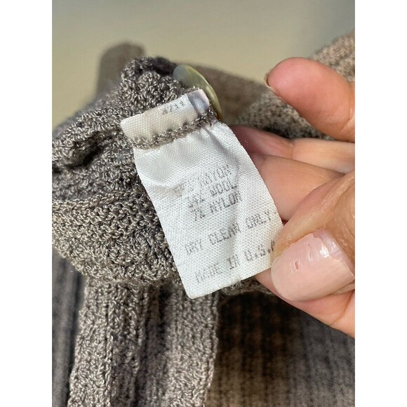 MARGARET O'LEARY Tan  knit button front cardigan sweater sz M Pockets Collar‎ - Picture 7 of 9